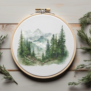 Forest Cross Stitch Pattern With Mountains Counted Landscape Cross Stitch Designs Wild Nature Forest Embroidery Pattern Easy Cross Stitch