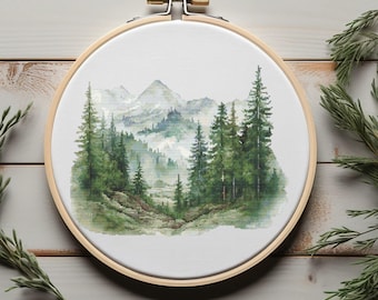 Forest Cross Stitch Pattern With Mountains Counted Landscape Cross Stitch Designs Wild Nature Forest Embroidery Pattern Easy Cross Stitch