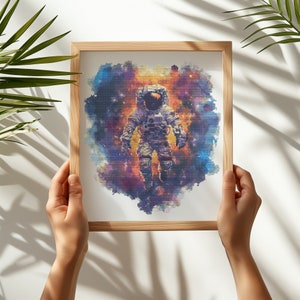 宇宙飛行士のクロスステッチ パターン、モダンなクロスステッチ デザイン、カウント、宇宙飛行士の刺繍パターン、男の子用宇宙クロスステッチ チャート