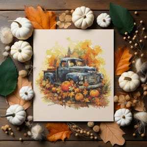 Cross Stitch Pattern With Harvest Truck Watercolor Cross Stitch PDF Fall  Cross Stitch Chart With Pumpkins Counted Farm Embroidery Patterns
