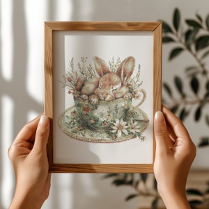 Cross Stitch Pattern With Cute Bunny, Modern Cross Stitch Designs, Embroidery Designs, Floral Cross Stitch PDF, Spring Cross Stitch Pattern image 6