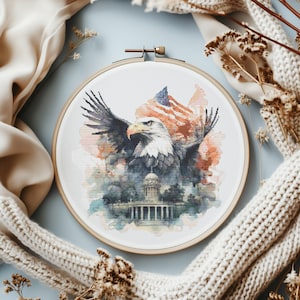 Kreuzstich Stickmuster PDF mit amerikanischem Adler, Zählvorlage, USA Kreuzstichvorlage, Aquarell Stickvorlage, Kreuzstich Designs