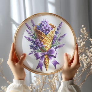 Cross Stitch Pattern With Lavender Bouquet, Modern Cross Stitch Designs Embroidery File, Floral Cross Stitch PDF, Counted Cross Stitch Chart