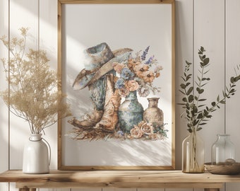 Watercolor Cross Stitch Pattern With Cowgirl Boots Modern Cross Stitch Designs Floral Embroidery Designs Wedding Floral Cross Stitch PDF