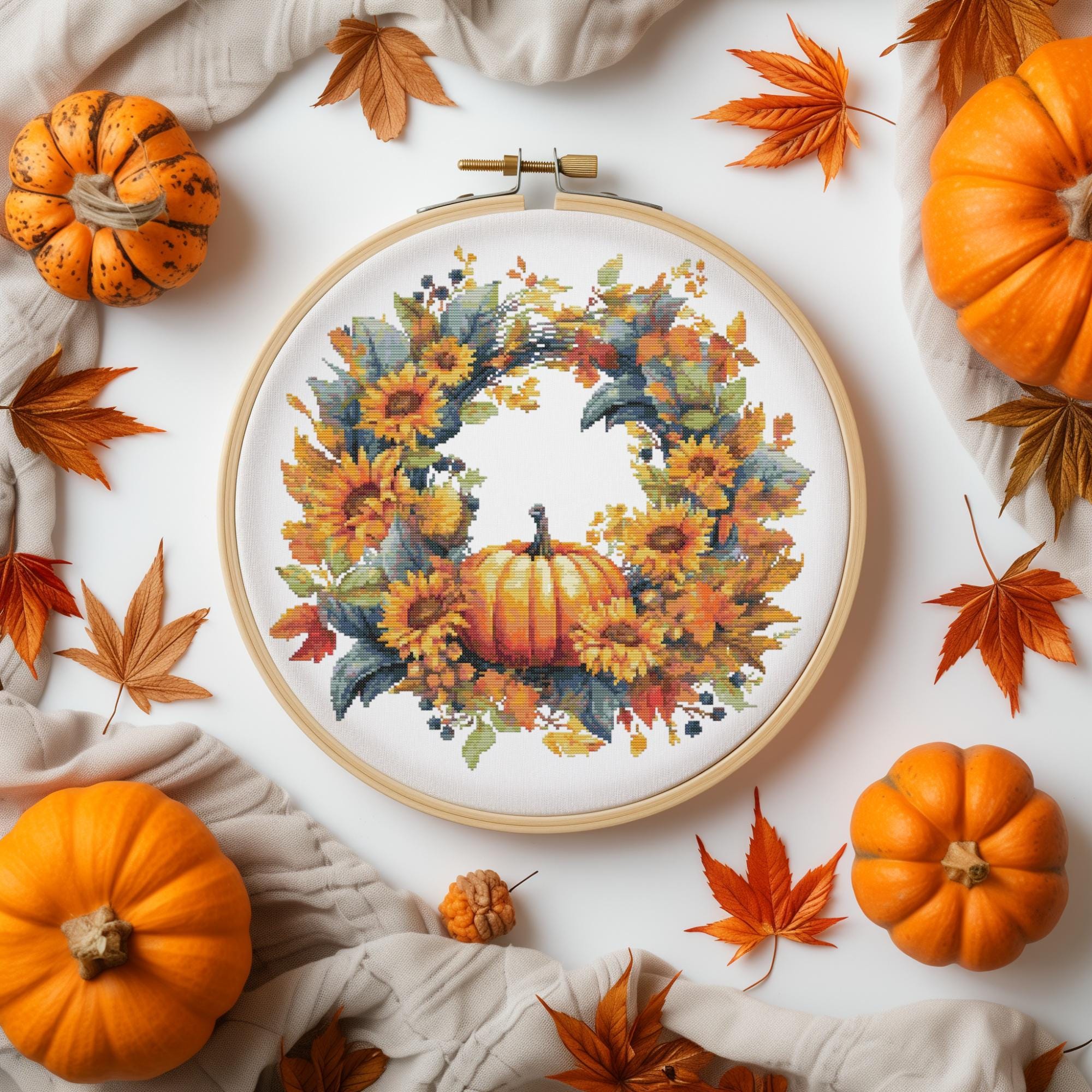 Fall Cross Stitch Pattern With Flowers, Pumpkin, Counted, Autumn ...
