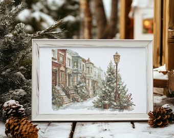 Cross Stitch Pattern With Christmas Tree, Counted Christmas City Embroidery Pattern, Watercolor Cross Stitch Chart, Winter Holiday Decor