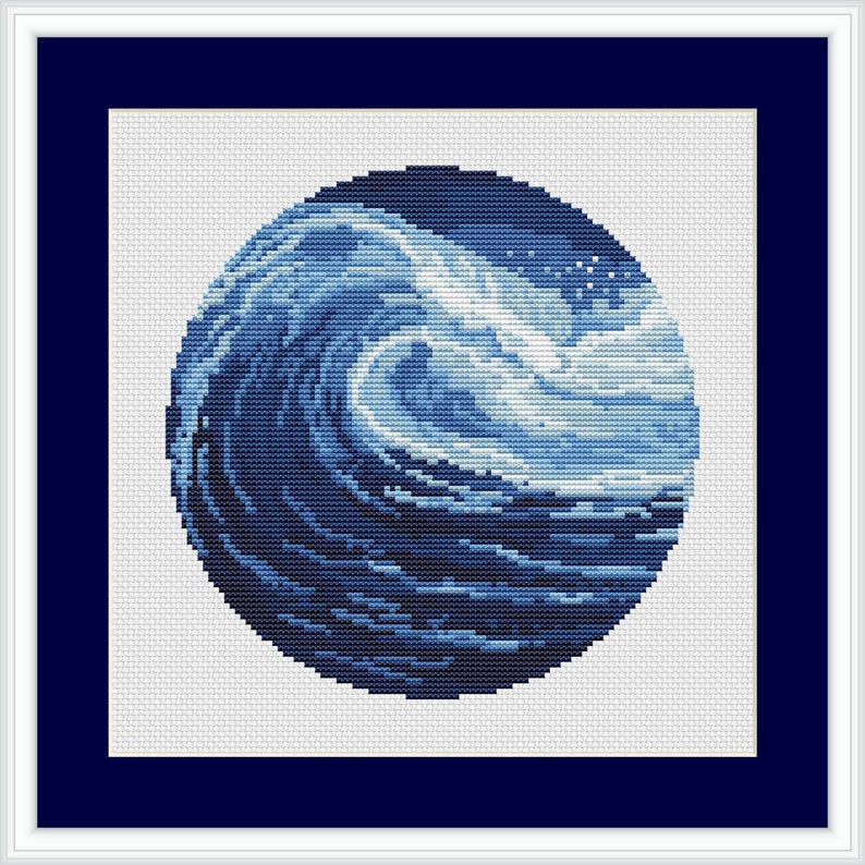 Blue Ocean Embroidery Pattern Modern Landscape Cross Stitch Pattern Nature Cross Stitch Pattern Sampler PDF Digital Download image 2