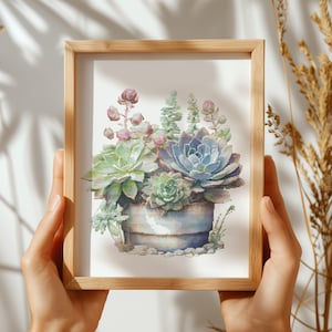 Padrão de ponto cruz moderno com suculentas, design de ponto cruz de plantas em vasos, padrão de bordado botânico, gráfico de ponto cruz contado