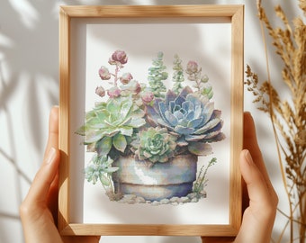 Modern Cross Stitch Pattern With Succulents, Potted Plants Cross Stitch Design, Botanical Embroidery Pattern, Counted Cross Stitch Chart