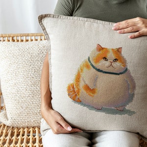Cat Cross Stitch Pattern Count Funny Animal Cross Stitch Chart Simple Cross Stitch Sampler Red Cat Cross Stitch Design Digital Downloads