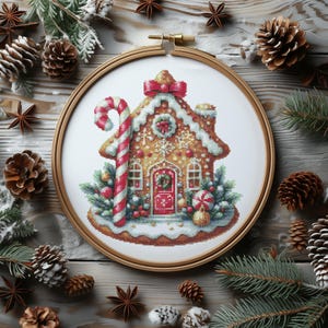 Patrón de punto de cruz con casa de jengibre Patrón de bordado navideño Punto de cruz navideño Punto de cruz fácil Descargas digitales