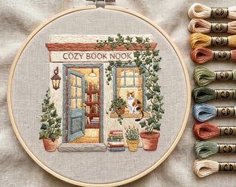 Cozy Embroidery Pattern PDF, Hand Embroidery Designs With Book Nook, Beginner Friendly, Do It Yourself Pattern, Reader Gifts