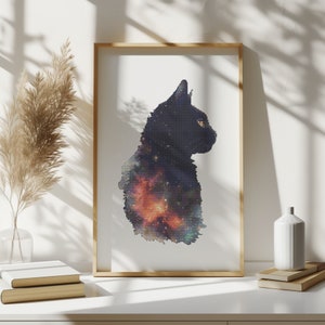 猫のクロスステッチパターン、動物のクロスステッチPDF、天空の猫の刺繍パターン、カウント、黒猫のクロスステッチデザイン、即時ダウンロード