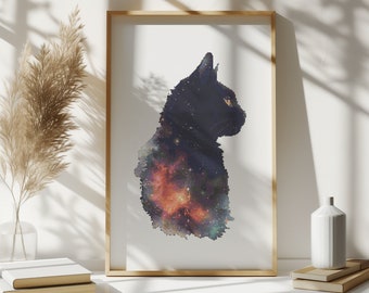 Cat Cross Stitch Pattern, Animal Cross Stitch PDF, Celestial Cat Embroidery Pattern, Count, Black Cat Cross Stitch Design, Instant Download