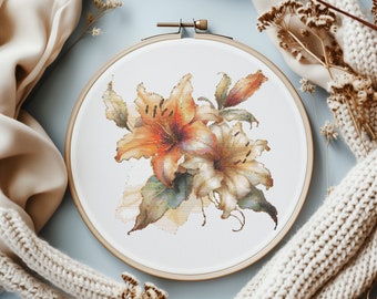 Modern Cross Stitch Pattern With Lilies Bouquet, Floral Embroidery Pattern, Cross Stitch Design, Counted Cross Stitch Art, Mothers Day Gifts