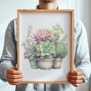 Modernes Kreuzstichmuster mit Sukkulenten, Topfpflanzen Kreuzstichmuster, botanisches Stickmuster, Kreuzstichvorlage