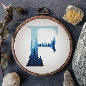 Patrón de punto de cruz con monograma con nombre de árboles, patrón de bordado, diseños de punto de cruz con letras modernas, regalos personalizados para el Día del Padre