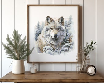 Animal Cross Stitch Pattern With Wolf, Landscape Cross Stitch Designs, Christmas Cross Stitch Chart, Wild Nature Embroidery Pattern, Counted