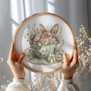 Cross Stitch Pattern With Cute Bunny, Modern Cross Stitch Designs, Embroidery Designs,  Floral Cross Stitch PDF, Spring Cross Stitch Pattern