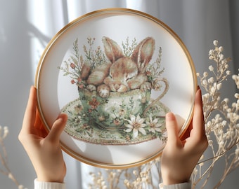 Cross Stitch Pattern With Cute Bunny, Modern Cross Stitch Designs, Embroidery Designs,  Floral Cross Stitch PDF, Spring Cross Stitch Pattern