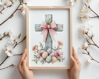 Påskkorsstygnsmönster Moderna korsstygnsdesigner Påskbroderimönster Kristet korsstygnsmönster Religiöst korsstygn PDF
