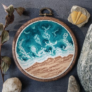 Landscape Cross Stitch Pattern Counted Sea Wave Hand Embroidery Pattern Digital Download Nature Cross Stitch Chart