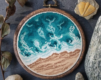 Landscape Cross Stitch Pattern Counted Sea Wave Hand Embroidery Pattern Digital Download Nature Cross Stitch Chart