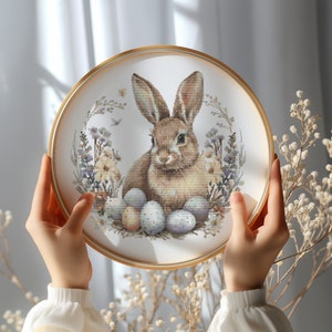 Cross Stitch Pattern With Easter Bunny, Spring Cross Stitch PDF, Modern Cross Stitch Designs, Easter Embroidery Pattern, Floral Pattern