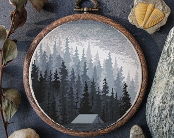 Forest Cross Stitch Pattern Pdf, Counted Cross Stitch Designs, Nature Embroidery Template, Landscape Cross Stitch Art