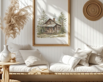 Nature Cross Stitch Pattern With Forest Cabin, Landscape Cross Stitch Designs, Rustic Cottage Embroidery Pattern, Counted Cross Stitch Chart