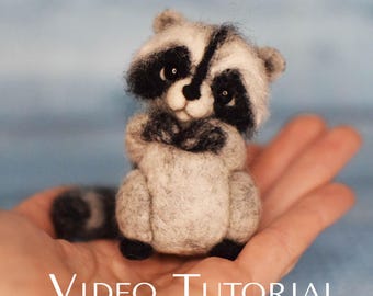 Felt Tutorial  Felt Raccoon Pattern Wool Needlefelting Video Tutorial Felted Animal Video Lesson Do It Yourself Felt Toy Digital Downloads