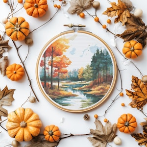 Fall Cross Stitch Pattern Forest Camping Cross Stitch Pattern Fall Landscape Embroidery Pattern Easy Croos Stitch Digital Downloads