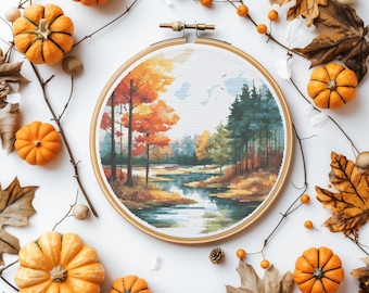 Fall Cross Stitch Pattern Forest Camping Cross Stitch Pattern Fall Landscape Embroidery Pattern Easy Croos Stitch Digital Downloads
