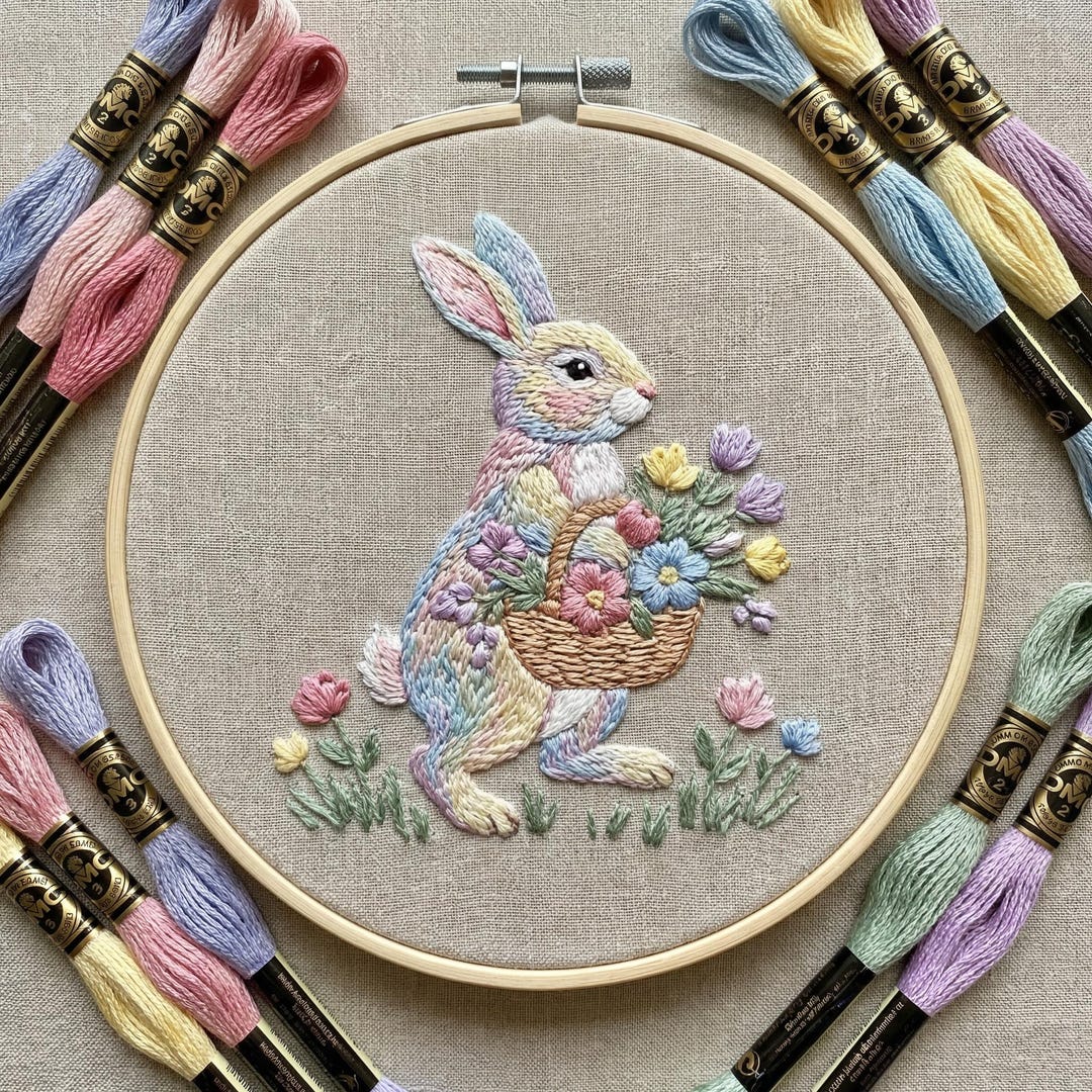Spring Embroidery Pattern PDF With Bunny, Easter Hand Embroidery ...