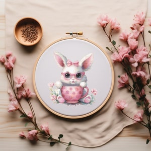 Counted Cross Stitch Pattern PDF With Cute Rabbit, Nursery Embroidery File, Bunny Cross Stitch Designs, Kids Cross Stitch Charts