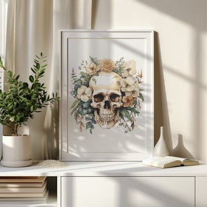 Patrón de punto de cruz con calavera Diseños modernos de punto de cruz Patrón de bordado de calavera floral Gráfico de punto de cruz de flores de acuarela contadas