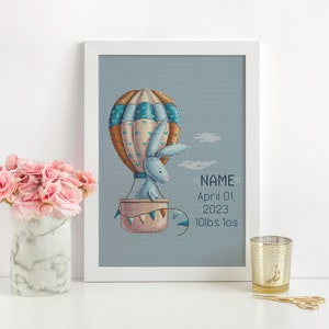 Padrão personalizado de ponto cruz com anúncio de nascimento de menino, contados, desenhos de bordado, gráfico de ponto cruz de nascimento de bebê, presentes personalizados