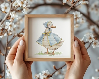 Klein kruissteekpatroon met Miss Quack, borduurpatroon, eenvoudige kruissteekkunst, rustieke kruissteektabellen voor beginners, sagebestand