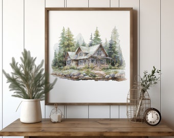 Nature Cross Stitch Pattern With Forest Cabin, Landscape Cross Stitch Designs, Rustic Cottage Embroidery Pattern, Counted Cross Stitch Chart