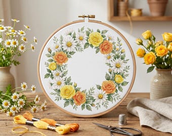 Custom Cross Stitch Pattern PDF With Birth Flowers Wreath, Counted Embroidery Designs, Watercolor Cross Stitch Chart, Unique Gifts For Her
