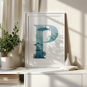 Patrón de punto de cruz de letras modernas PDF Iniciales de familia contadas Diseños de bordado Monograma marino Gráficos de punto de cruz Punto de cruz fácil