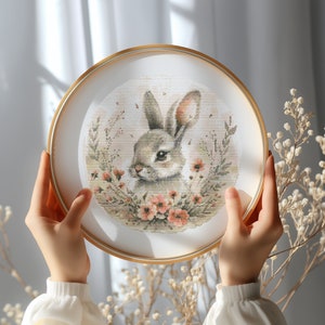 Modern Cross Stitch Pattern With Bunny, Easter Cross Stitch Art, Easter Embroidery Pattern, Spring Cross Stitch Pattern, Floral Pattern