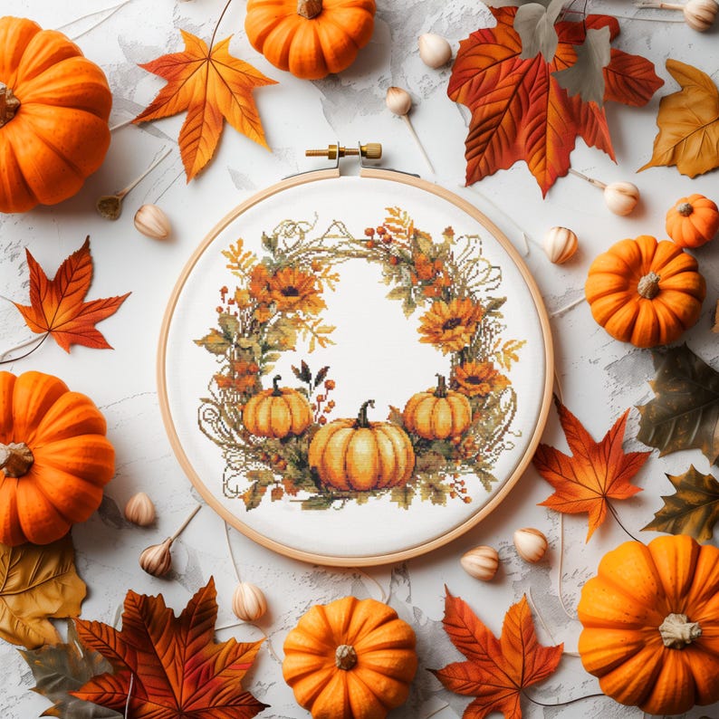 Fall Cross Stitch Patterns With Pumpkins, Counted, Autumn Embroidery ...