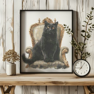 猫のクロスステッチ図案、動物のクロスステッチ図案、モダンなクロスステッチアート、数え、黒猫のクロスステッチ図案、デジタルダウンロード
