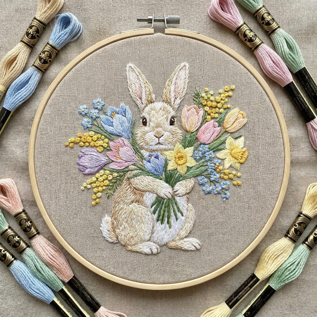 Spring Embroidery Pattern PDF With Bunny, Easter Hand Embroidery ...