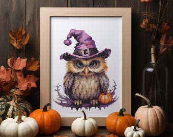 Cross Stitch Pattern With Witchy Owl, Halloween Embroidery Pattern, Halloween Cross Stitch Art,  Autumn Cross Stitch Charts, Pattern Keeper
