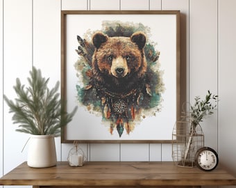 Beer kruissteekpatroon pdf, getelde kruissteekontwerpen, moderne kruissteekkaart, borduurpatroon wilde natuur, cadeau voor hem