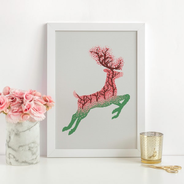 Deer Cross Stitch Pattern Cherry Blossom Embroidery Pattern Counted Spring  Floral Cross Stitch Chart Easy Cross Stitch Digital Download