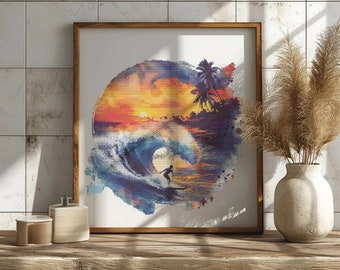 Counted Cross Stitch Pattern, Ocean Embroidery Designs, Sea Wave Cross Stitch Pattern Pdf, Beach Cross Stitch Designs, Gift For Surfer