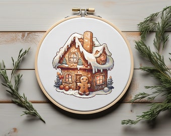 Cross Stitch Pattern With Gingerbread House Christmas Embroidery Pattern Christmas Holiday Cross Stitch Easy Cross Stitch Digital Downloads